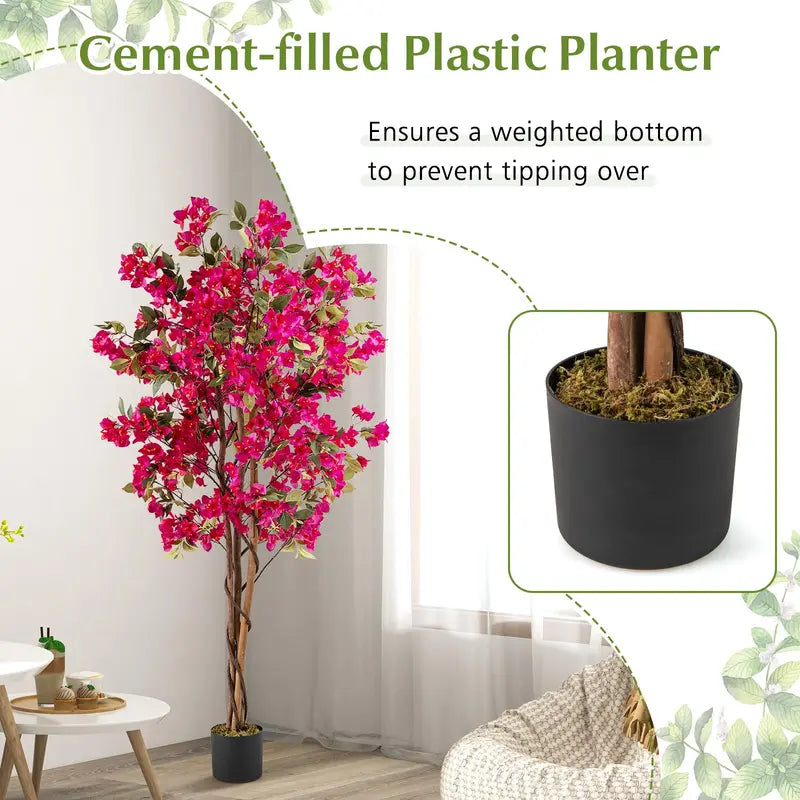 6-Foot Bougainvillea Artificial Tree  Lifelike Indoor or Patio Plant Decor