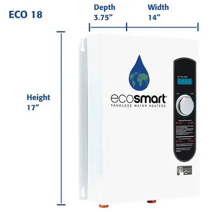 EcoSmart 18 KW Electric Tankless Water Heater, Self-Modulating, Compact Design, Lifetime Warranty