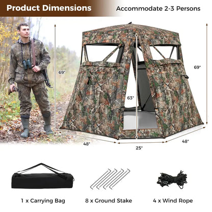 Camouflage Hunting Blind Tent  One-Way Visibility & 360° Panoramic Viewing