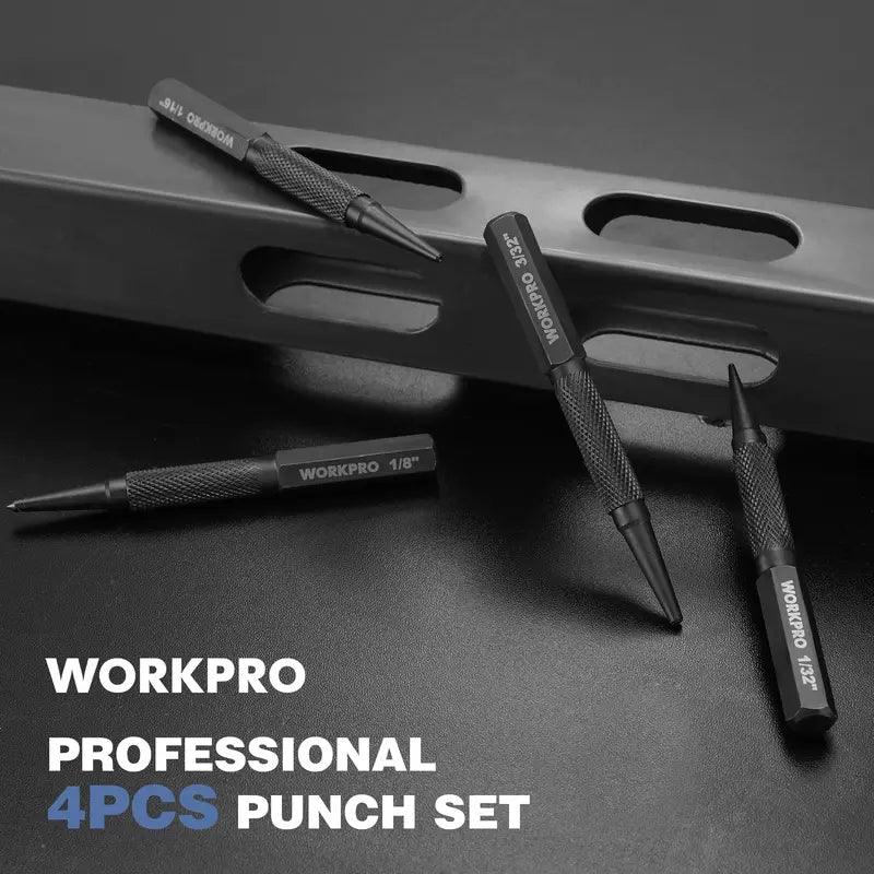 WORKPRO 4-Piece Precision Punch Set — Includes Nail and Center Punches in Common Sizes