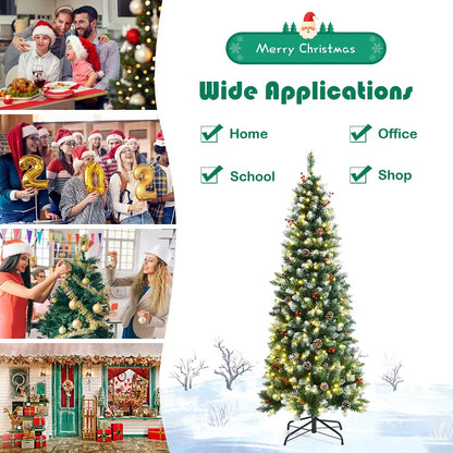 5-Foot Pre-Lit Slim Pencil Christmas Tree with Realistic Snow-Flocked Design