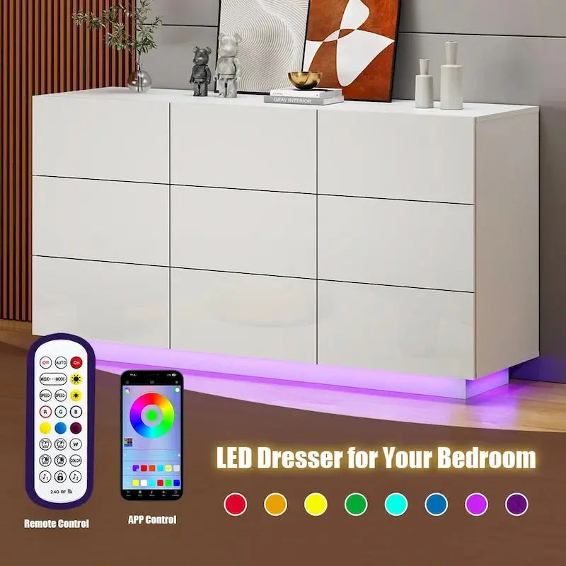 9-Drawer Dresser Tower  Lighted Bedroom Storage Cabinet with Vertical Organization