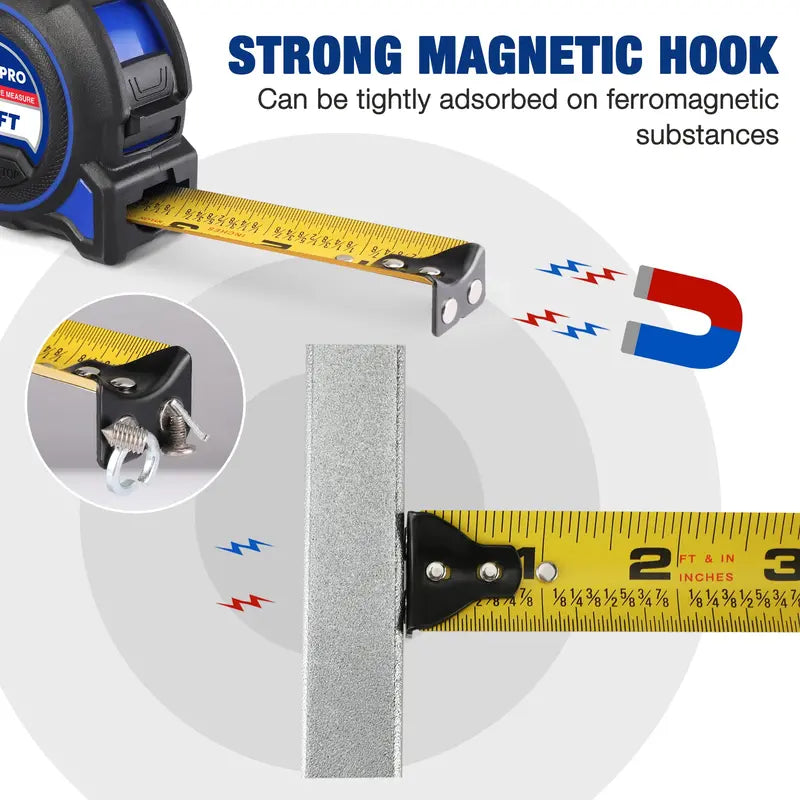 WORKPRO 25-Foot Heavy-Duty Retractable Tape Measure (2-Pack)  Precision 1/32″, Magnetic Tip