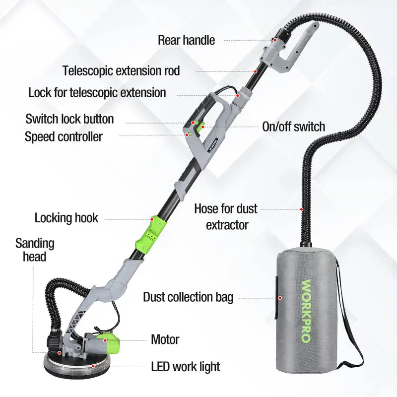 WORKPRO 720W Vacuum-Ready Drywall Sander  Dust-Reducing Electric Sanding System