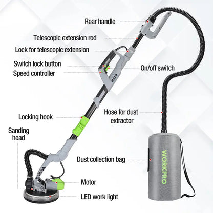WORKPRO 720W Vacuum-Ready Drywall Sander  Dust-Reducing Electric Sanding System