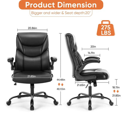 Sweetcrispy Ergonomic Gaming Chair, High Back PU Leather Office Chair with Flip-up Armrests, 275 lbs Capacity