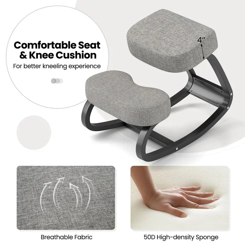 Ergonomic Kneeling Office Chair  Upright Posture Support with Cushioned Seat and Knee Pads (Gray/Black)