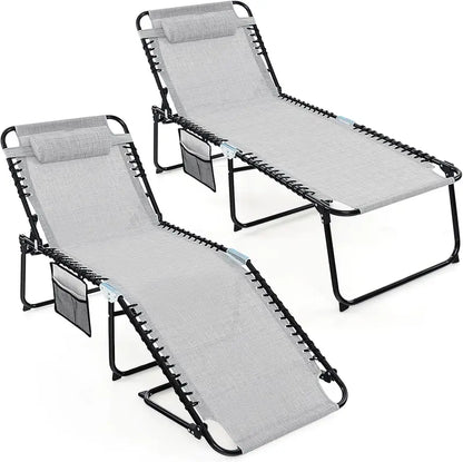 Extra-Large Outdoor Tanning Lounge Chair  5-Position Adjustable Folding Chaise
