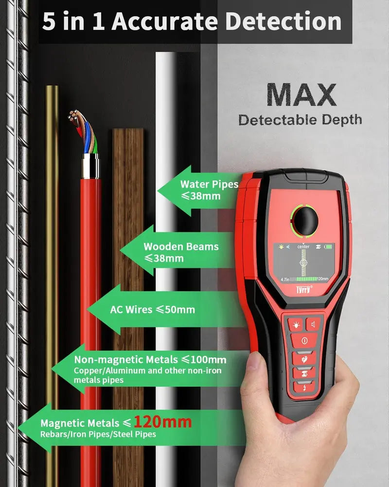 5-in-1 Rechargeable Stud Finder  9-Sensor Wall Scanner with HD Display, Depth Readings & Audio Alerts