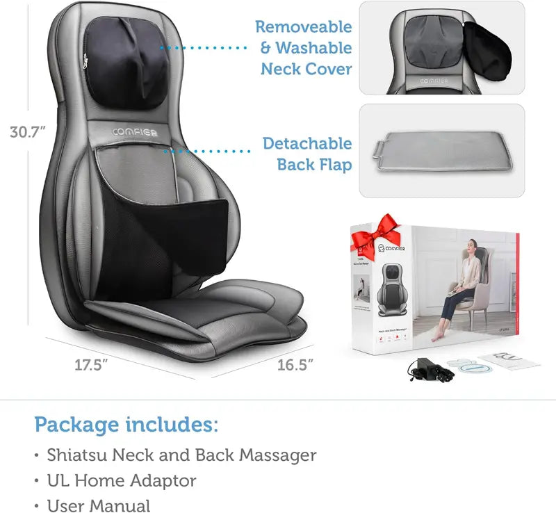 COMFIER Portable Shiatsu Back Massager | Neck & Shoulder Heating Pad with Rolling Compression Therapy for Full-Back Pain Relief