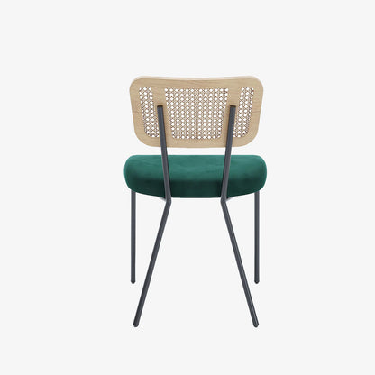 Lot de 2 chaises dossier rotin coussin velours vert Sofia