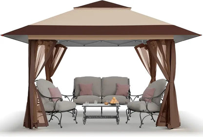 CROWN SHADES 13’×13′ Pop-Up Gazebo  Instant-Setup Outdoor Canopy with Wheeled STO-N-Go Carry Bag, White Portable Shade Structure
