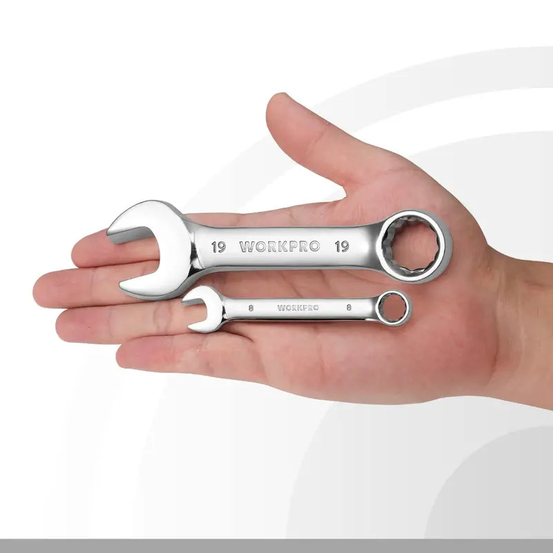 WORKPRO 12-Piece Stubby Combination Wrench Set for Tight Spaces