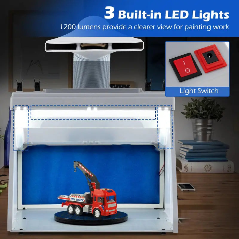 Portable Airbrush Spray Booth Kit  Lighted Painting Station with Three LED Lights