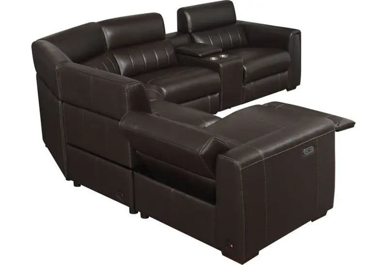 Power Reclining Leather Sectional Sofa  4-Seat with USB/Outlets