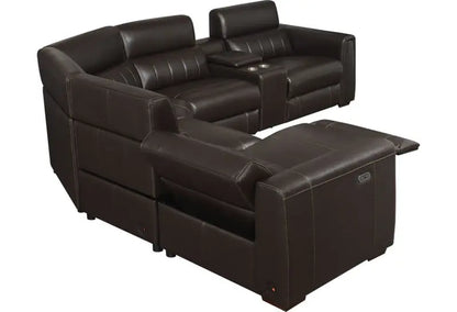 Power Reclining Leather Sectional Sofa  4-Seat with USB/Outlets