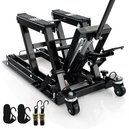 Heavy-Duty Hydraulic Motorcycle Lift  1500 LB Capacity with Footplates & Extended Handle