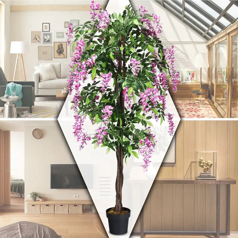 6-Foot Fake Wisteria Tree  Realistic Artificial Greenery in Nursery Pot for Home Decor