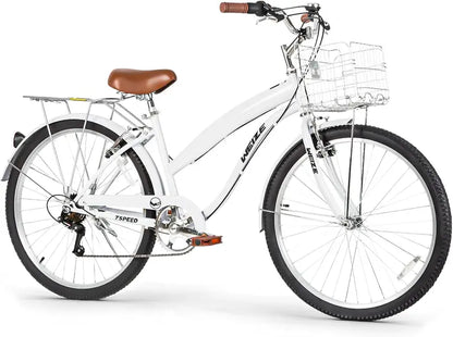 WEIZE 26″ Beach Cruiser Bike  7-Speed Commuter Bicycle with Fenders, Rear Rack, Ergonomic Upright Frame & Comfort Saddle