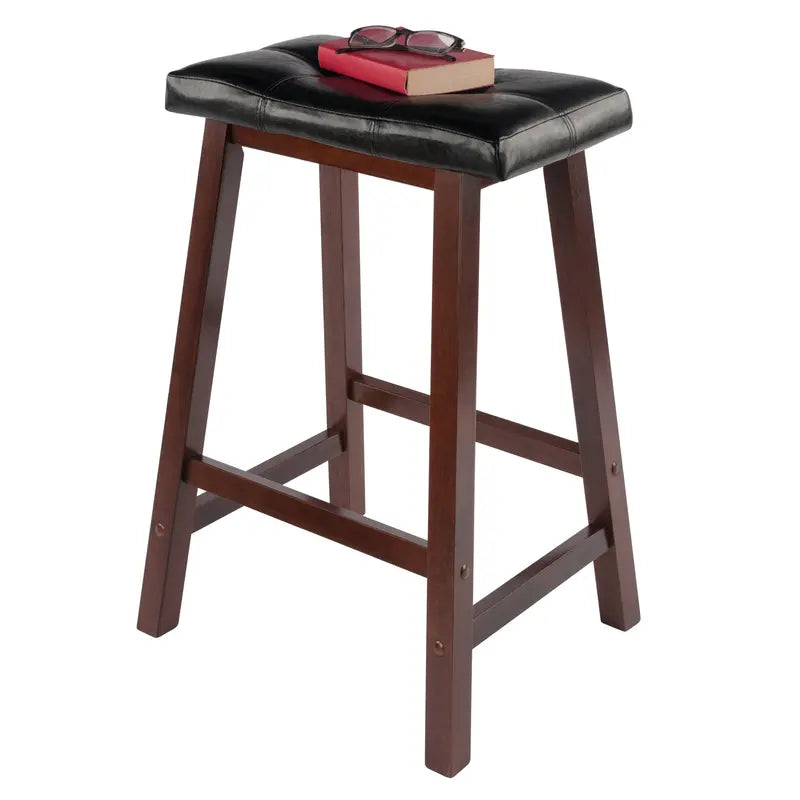 Winsome Wood Mona Cushion Saddle Seat Counter Stool, Black and Walnut