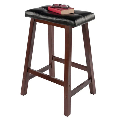 Winsome Wood Mona Cushion Saddle Seat Counter Stool, Black and Walnut
