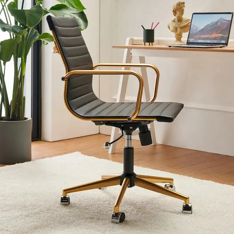 LUXMOD Ribbed Ergonomic Office Chair  Breathable Mesh Back & Adjustable Seat