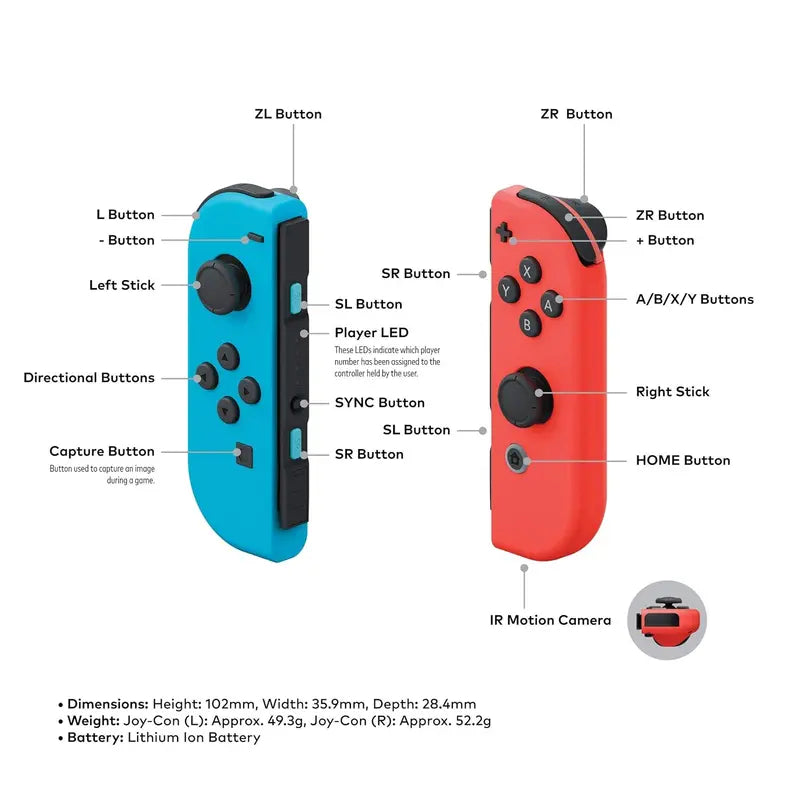 Renewed Neon Red and Neon Blue Joy-Con Controllers for Nintendo Switch