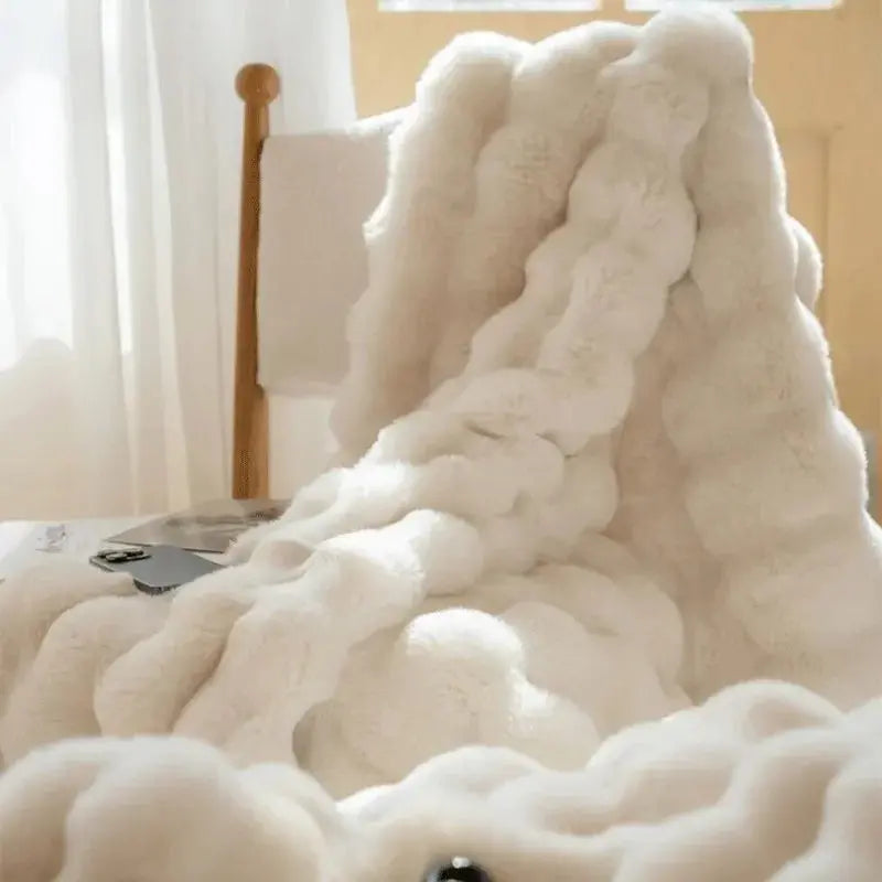 Reversible Textured Throw Blanket  Dual-Sided Bubble-Knit Design
