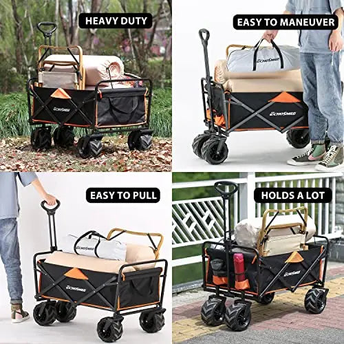 Heavy-Duty Folding Wagon Cart  350 lb Load Capacity, Oversized All-Terrain Wheels