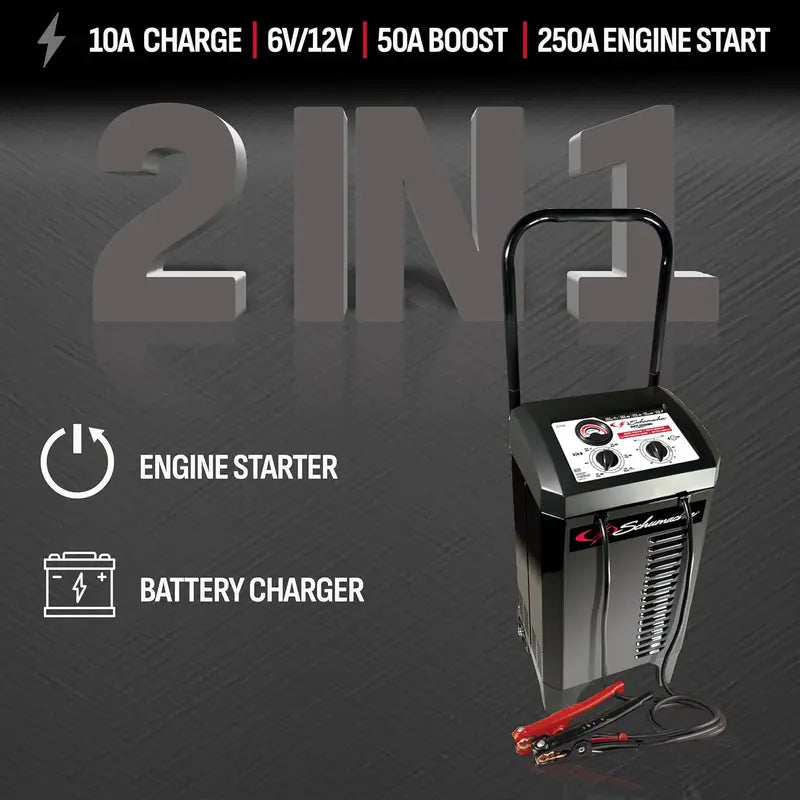 Manual Battery Charger with Engine Start  Adjustable 10A/25A/50A/250A Charging for Automotive Use