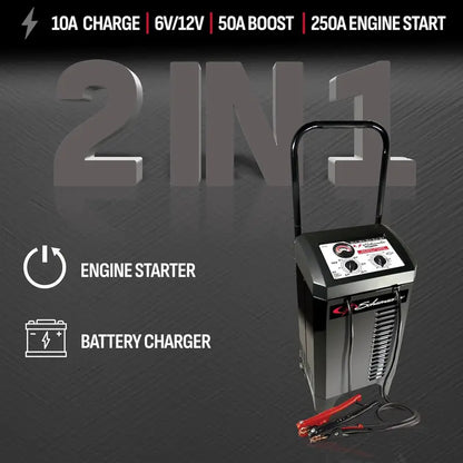 Manual Battery Charger with Engine Start  Adjustable 10A/25A/50A/250A Charging for Automotive Use