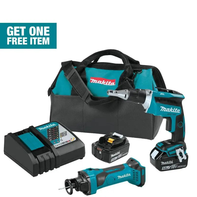 Makita 18V LXT Lithium-ion Cordless 2-Piece Combo Kit (Brushless Drywall Screwdriver/Cut-Out Tool) 5.0Ah XT255T