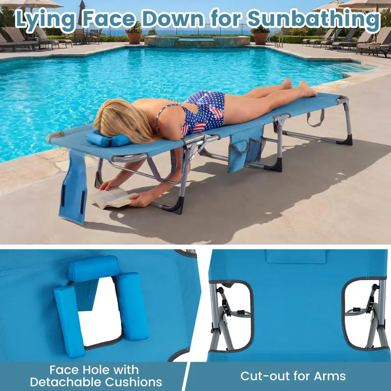 Adjustable Beach Lounge Chair  Folding Sun Lounger with 4-Position Reclining Backrest