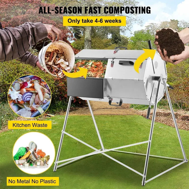Dual-Chamber Rotating Steel Compost Tumbler  33-Gallon Outdoor Bin