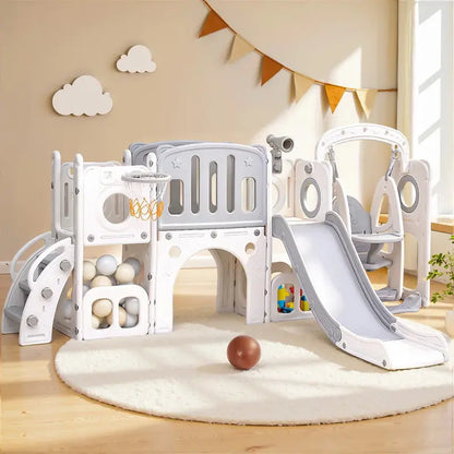 Keezi Multi-Sport Outdoor Play Set: Slide, Swing, Basketball Hoop, and Football Ring