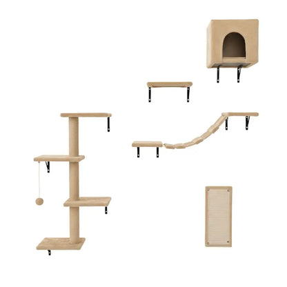 Complete Cat Wall Climbing System: House, Bridge, Steps, Scratcher, and Climber
