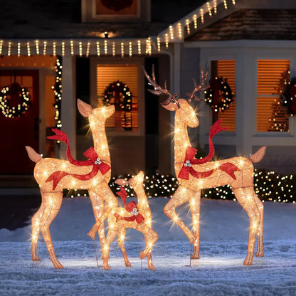 Three-Piece Large Lighted Reindeer Set — Outdoor Holiday Display with 440 Total LED Lights