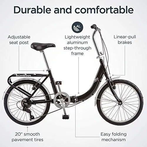 Schwinn Loop Folding Bike  20-Inch Wheels, 7-Speed Drivetrain for Adults