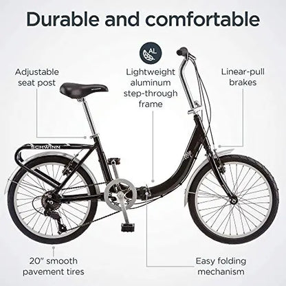 Schwinn Loop Folding Bike  20-Inch Wheels, 7-Speed Drivetrain for Adults