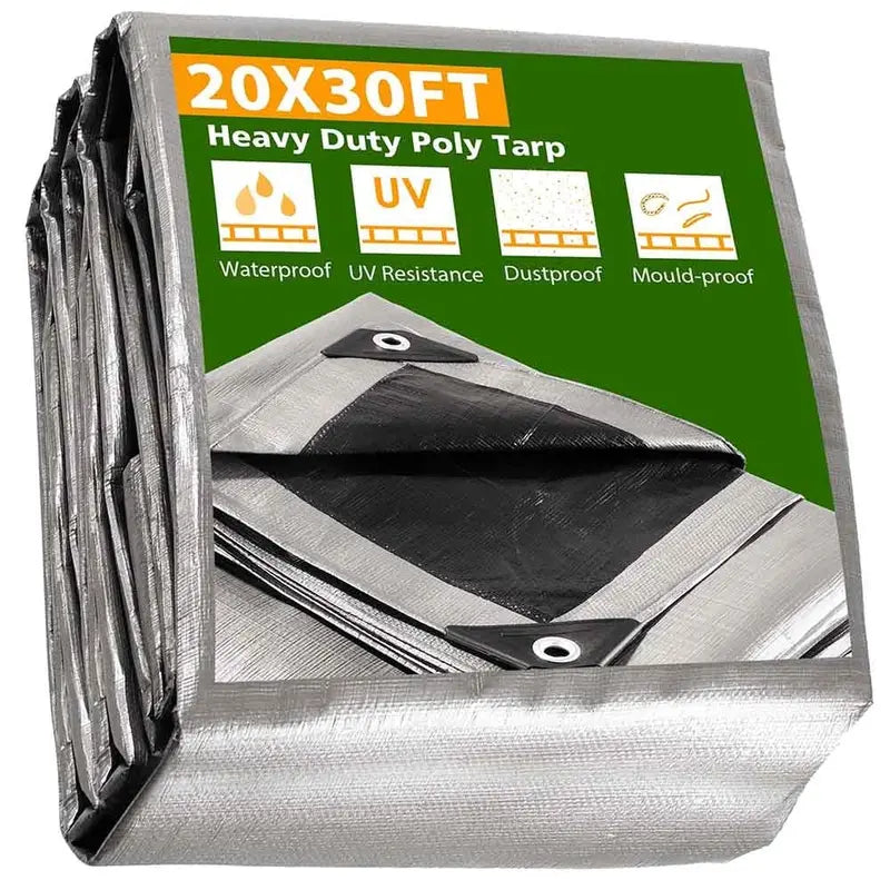 Heavy-Duty Silver Tarpaulin  20 to 30 ft Weather-Resistant Shelter Cover for Outdoor Use