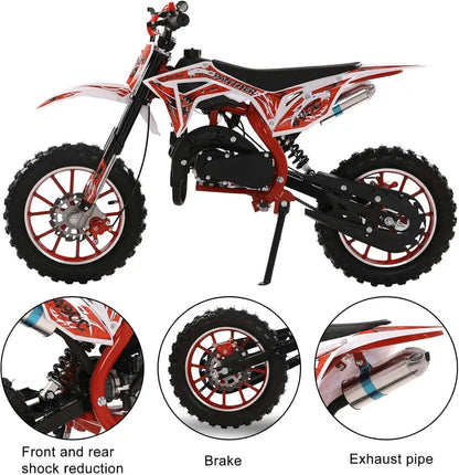 49cc Kids’ Dirt Bike  2-Stroke Off-Road Mini Motorcycle with Dual Disc Brakes, 40 km/h Max Speed, Ages 516
