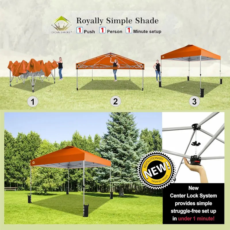 10×10 One-Touch Pop-Up Awning  Beach Sunshade Tent with Silver-Coated Canopy, 3 Height Adjustments & 4 Sand Pockets