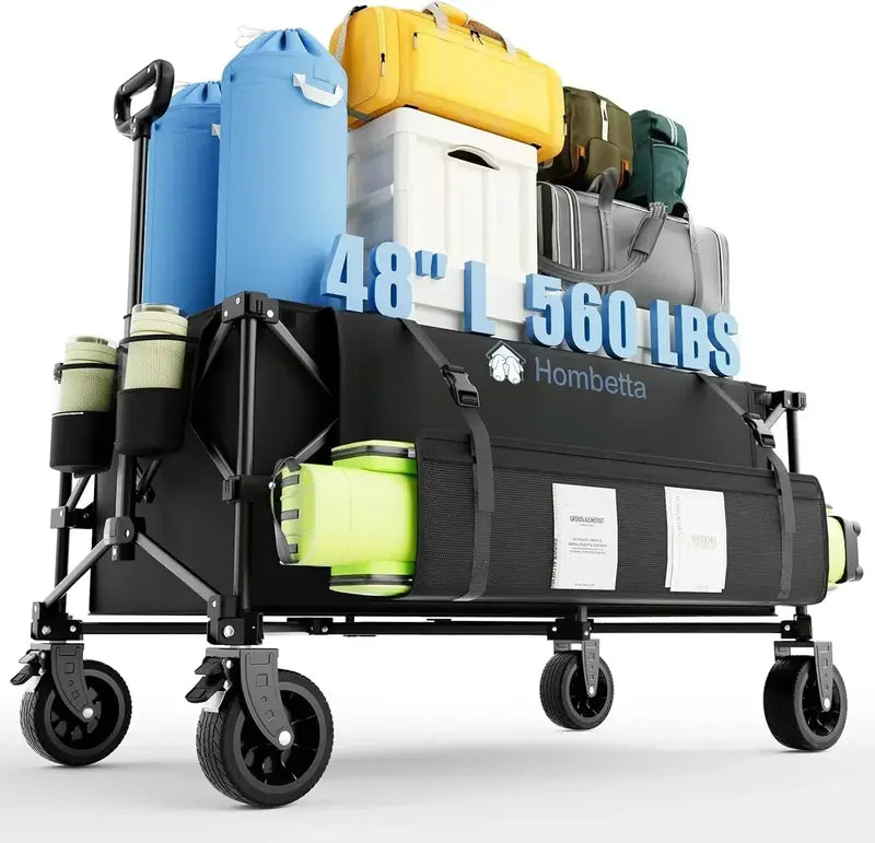 Extra-Large 48″ Heavy-Duty Folding Cart  560 lb Capacity, 350L Volume, Brake-Enabled Utility Wagon