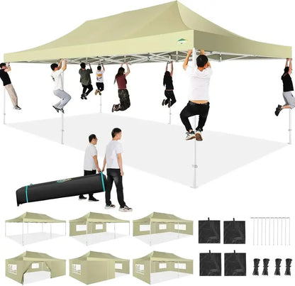 COBIZI 10×20 Pop-Up Canopy Tent  Heavy-Duty Commercial Grade with 6 Sidewalls for Weddings and Parties