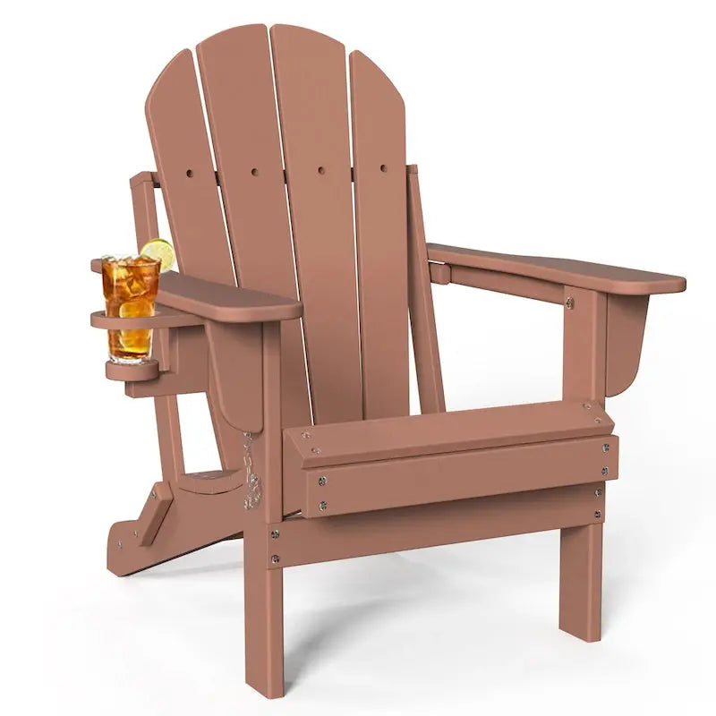 All-Terrain Folding Adirondack Patio Chair with Integrated Cup Holder  Outdoor Leisure Seat