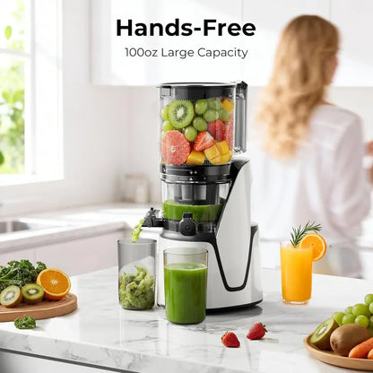 EanOruus 3-in-1 Cold Press Juicer — Wide-Chute Slow Masticating Juicer with 100 oz Juice Jug