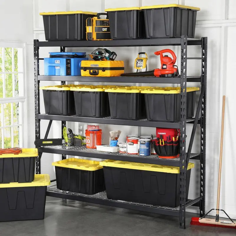 HDX 27-Gallon Stackable Storage Tote  Black Body with Yellow Lid, Waterproof, Durable, Sold in 5-Pack