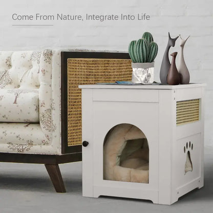 WellMall Cat Litter Box Enclosure, Cat House Side Table,Night Stand Pet House, Indoor Cat House-White