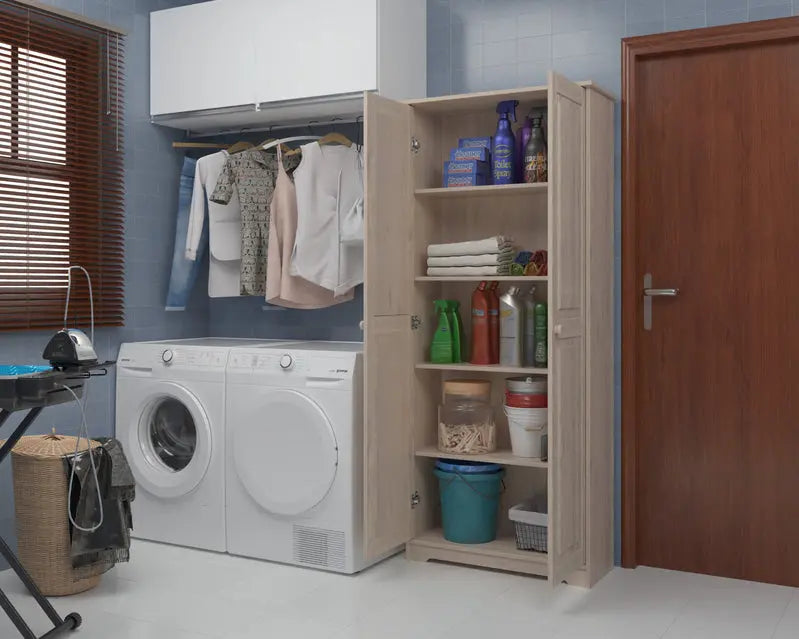 Freestanding Solid Wood Pantry Cabinet with Adjustable Shelves and Closet Storage Space
