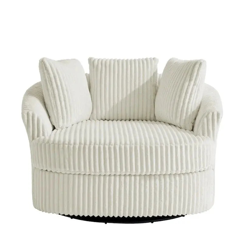 DREAMSIDEA Recessed-Arm Swivel Barrel Chair  Slipcovered Modern Accent Seating with 360° Rotation